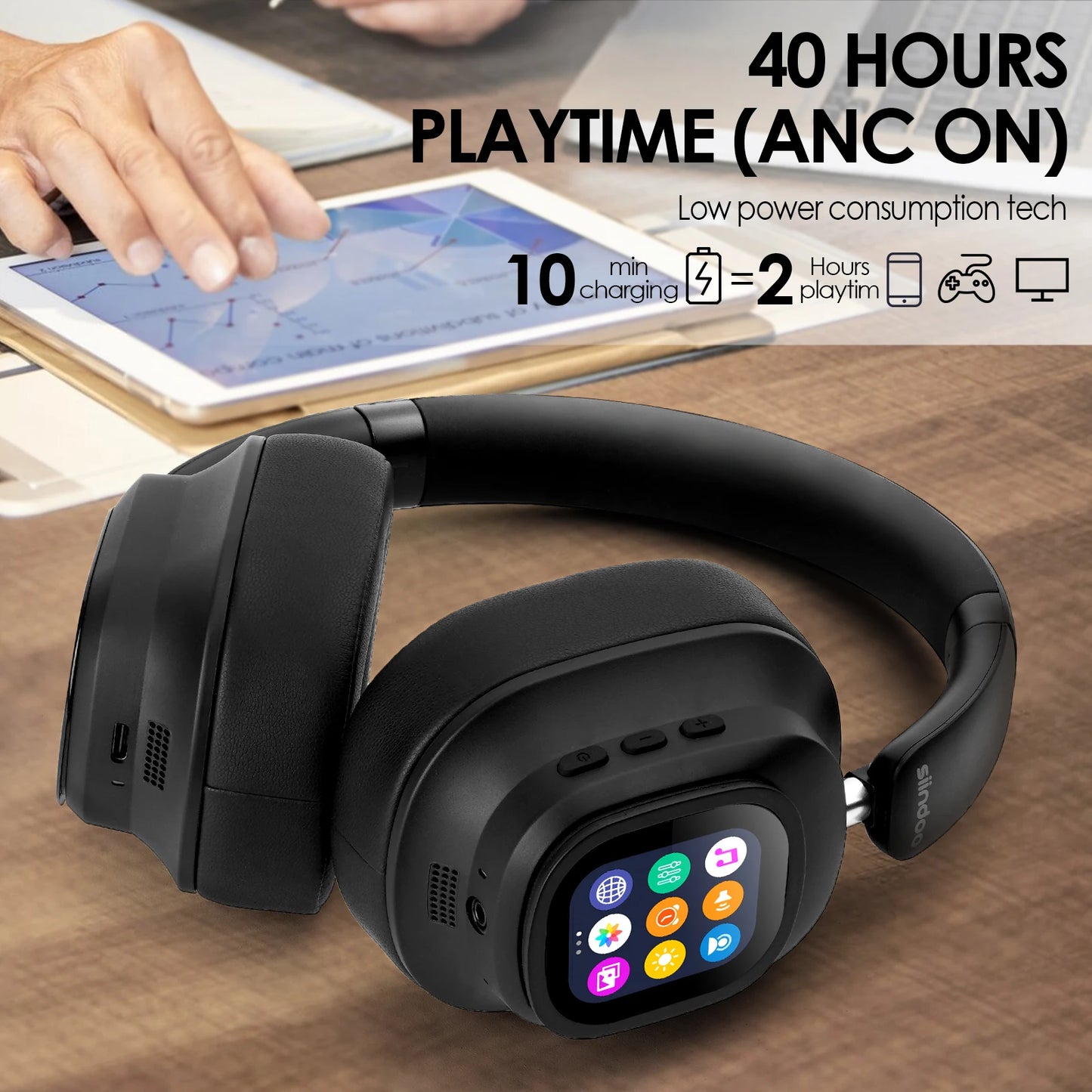 Siindoo JH-ANC930Plus Wireless Headphones – Hybrid ANC, Touch Control, LED Screen