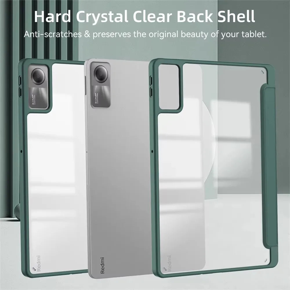 Transparent Hard Case for Redmi Pad SE – Awake/Sleep Cover, 8.7–12.1