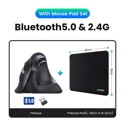 UGREEN Vertical Wireless Mouse – Bluetooth 5.0, 4000DPI, Ergonomic