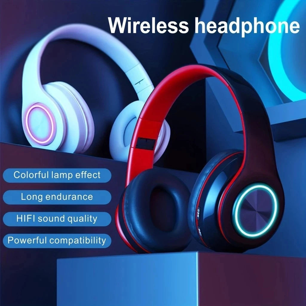 Wireless Bluetooth 5.0 On-Ear Headphones – Stereo, Mic, Foldable for Gaming & Sports