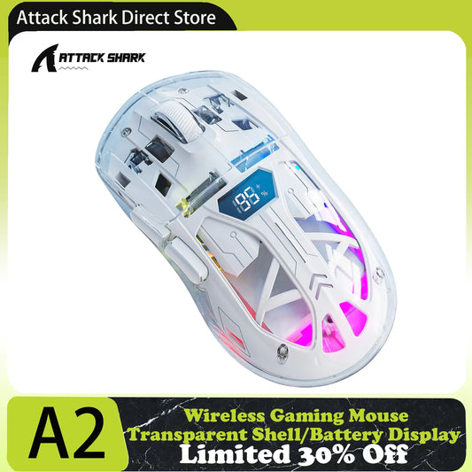 FreeWolf A2 Transparent RGB Gaming Mouse – Wireless, Battery Display, Dual Mode