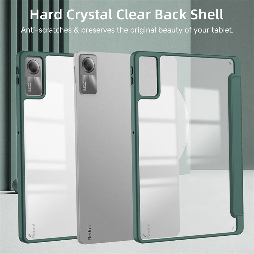 Transparent Hard Case for Redmi Pad SE – Awake/Sleep Cover, 8.7–12.1