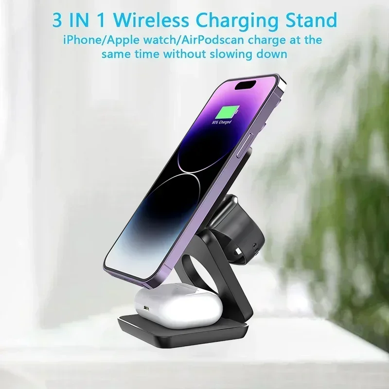 3-in-1 Foldable Magnetic Wireless Charger – iPhone, iWatch & AirPods