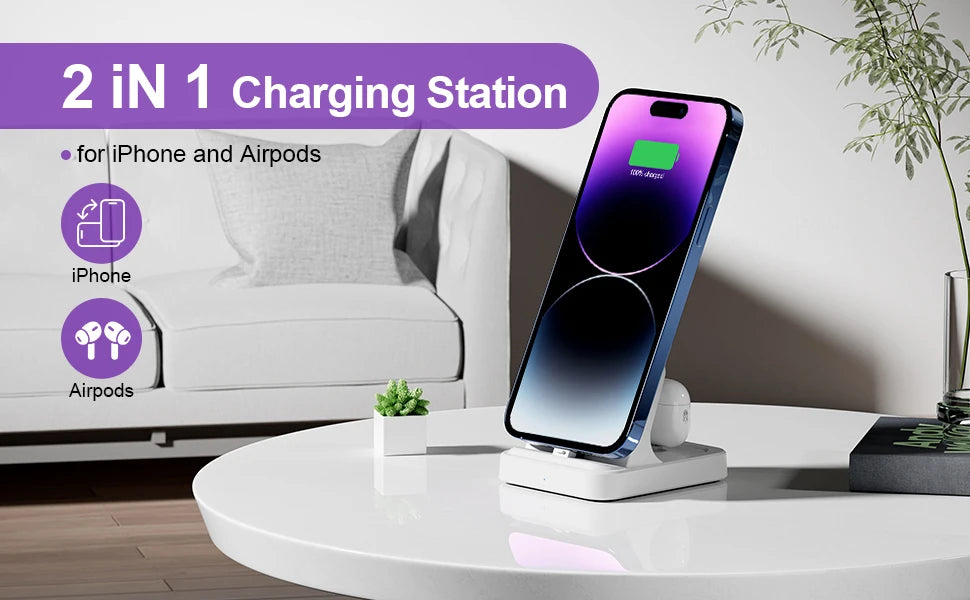 2-in-1 Charging Station – Dock for iPhone 11–14 & AirPods 1–3/Pro