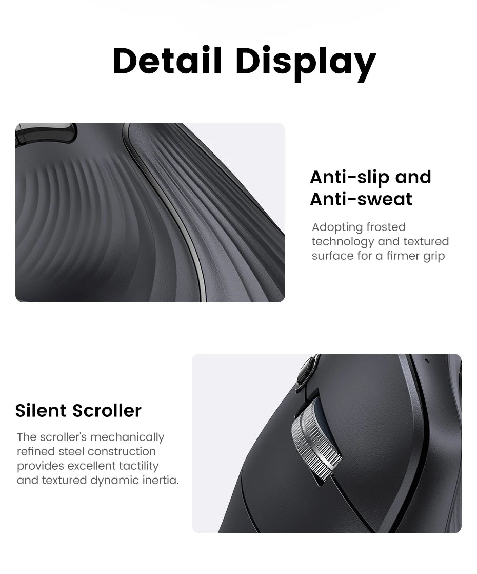 UGREEN Vertical Wireless Mouse – Bluetooth 5.0, 4000DPI, Ergonomic