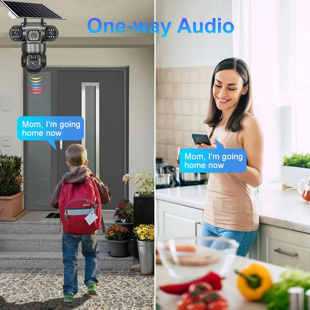 Solar 4G Outdoor Security Camera – 3 Lens, 10X Zoom, Night Vision