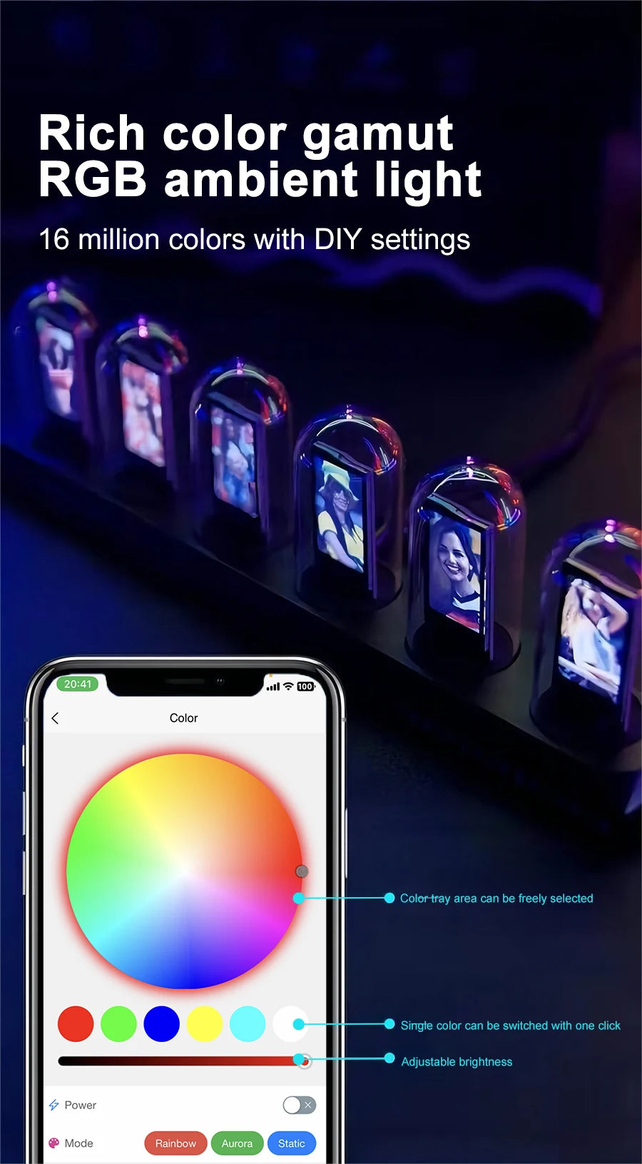 RGB Nixie Tube Clock – LED Glow, IPS Screen, DIY Desktop Decor