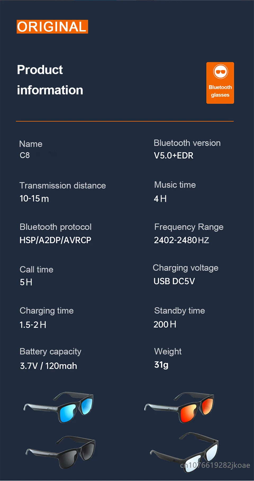 Lecoo C8 Smart Glasses – Wireless Bluetooth 5.0 Headset with HD Mic