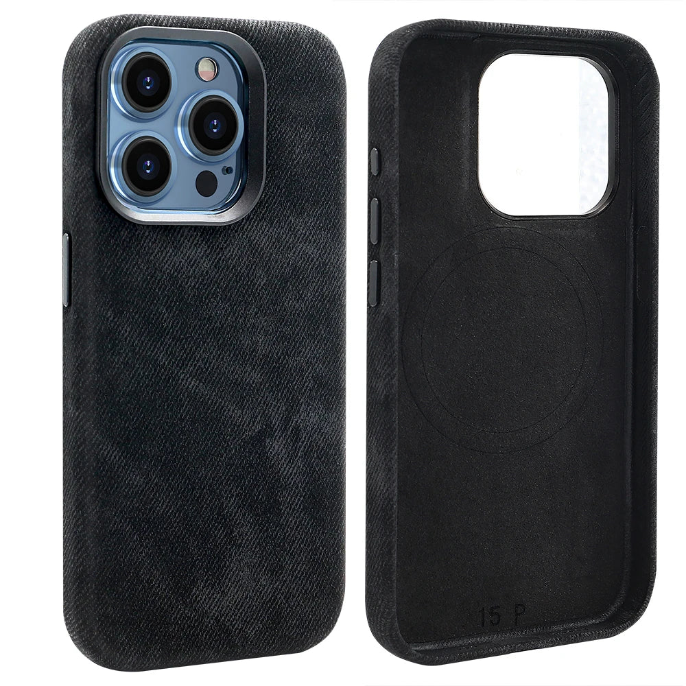 Full-Wrap Magnetic Alcantara Case – Luxury Suede Leather for iPhone 16 Pro/Max