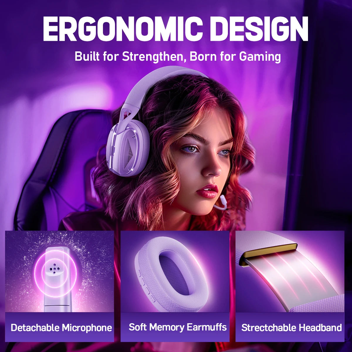 Picun G1 Wireless Gaming Headset – 3D Surround, ENC Mic, PS5/PC/Phone