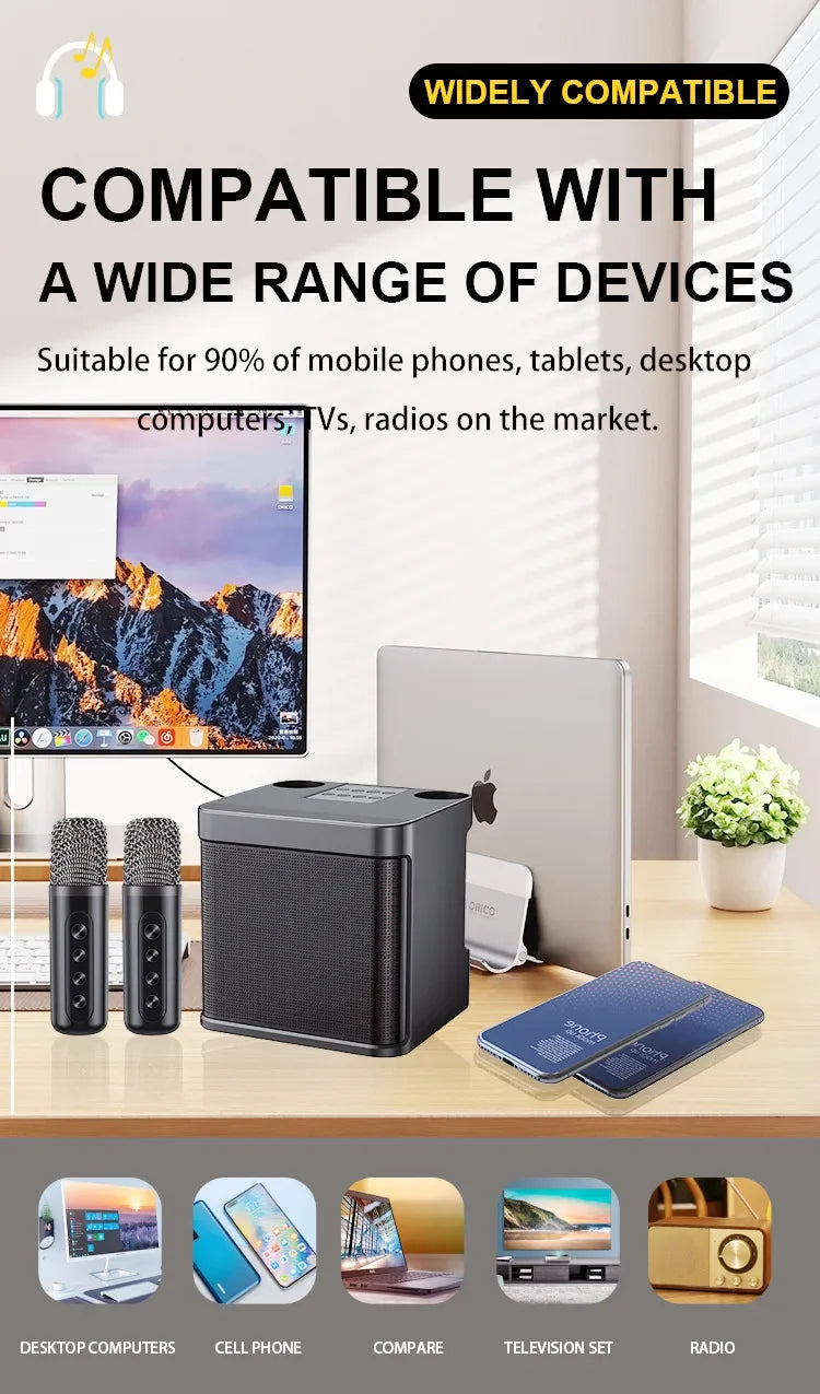 Portable Dual Mic Karaoke Machine – Bluetooth HIFI Speaker for Home & Party