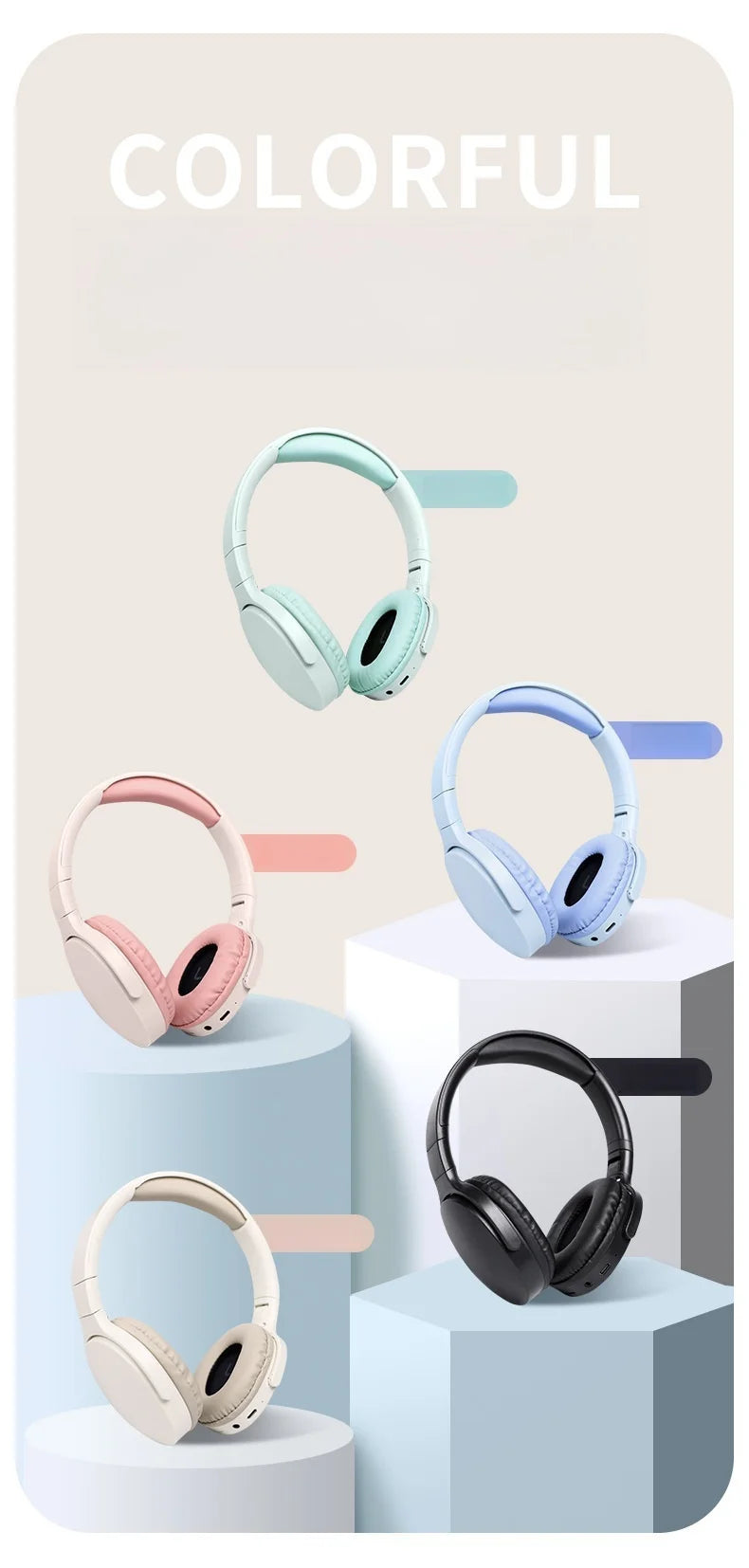 Fashion Bluetooth Over-Ear Headphones – Deep Bass, Sports Stereo, Long Battery