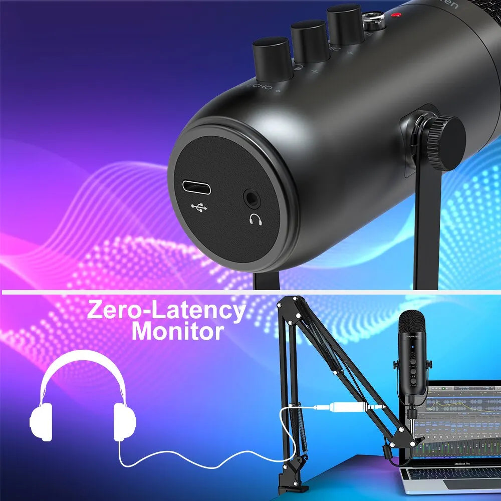 Haomuren USB Streaming Microphone Kit – Cardioid Condenser with Boom Arm