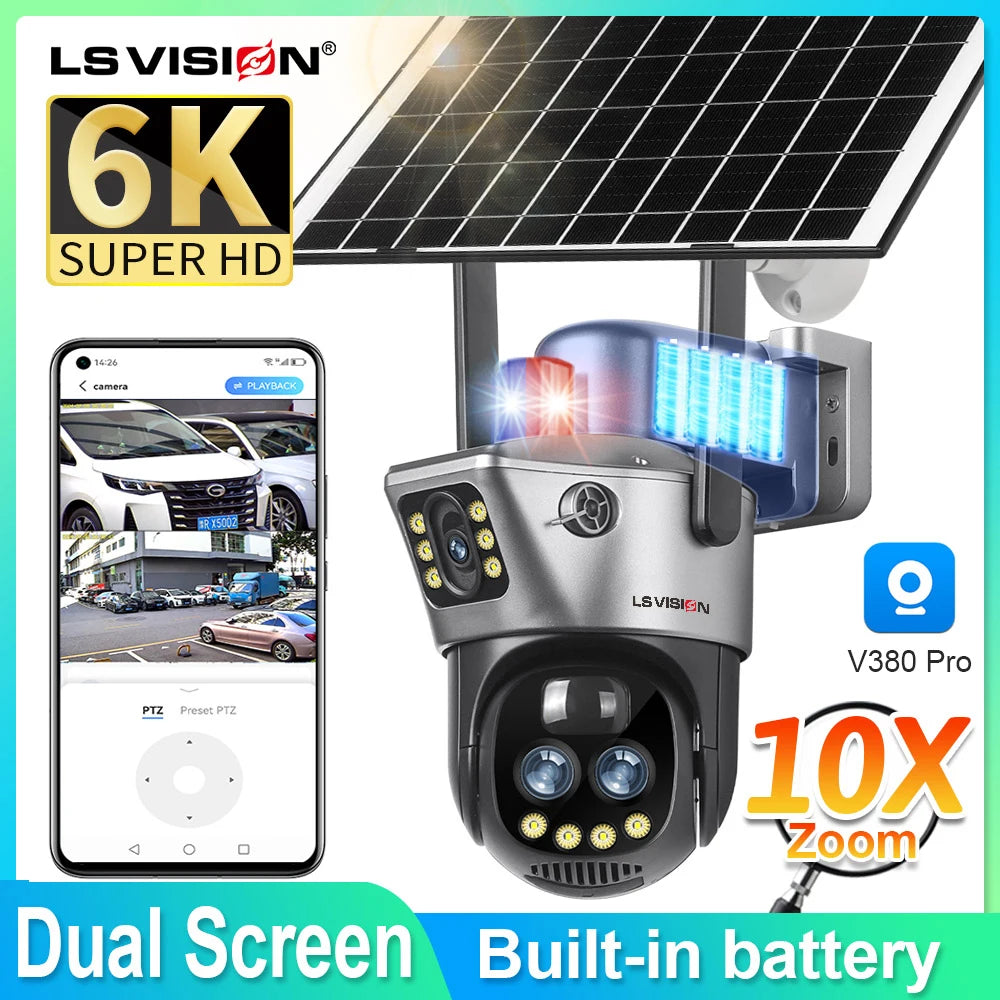 LS Vision V380 Dual Lens Solar Camera – 8MP 4K, 10X Zoom, WiFi/4G