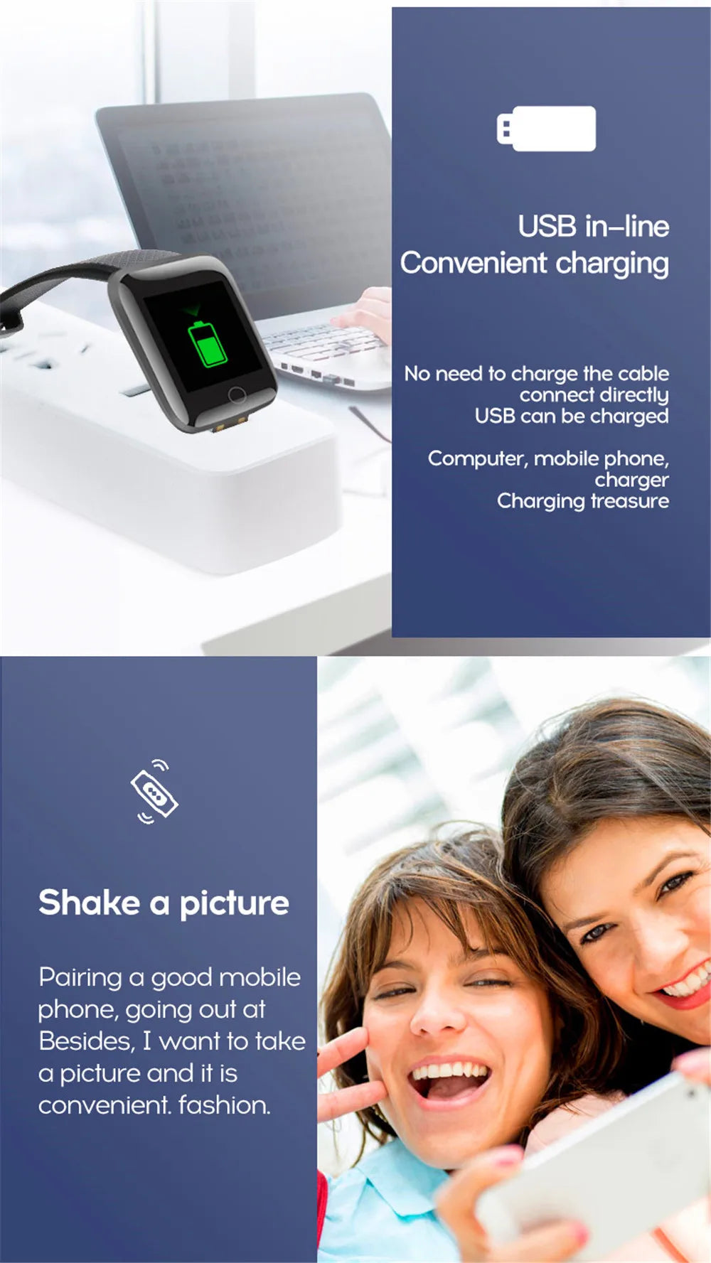 116 Smart Fitness Bracelet – Sport Watch, Music & Message Control, Bluetooth