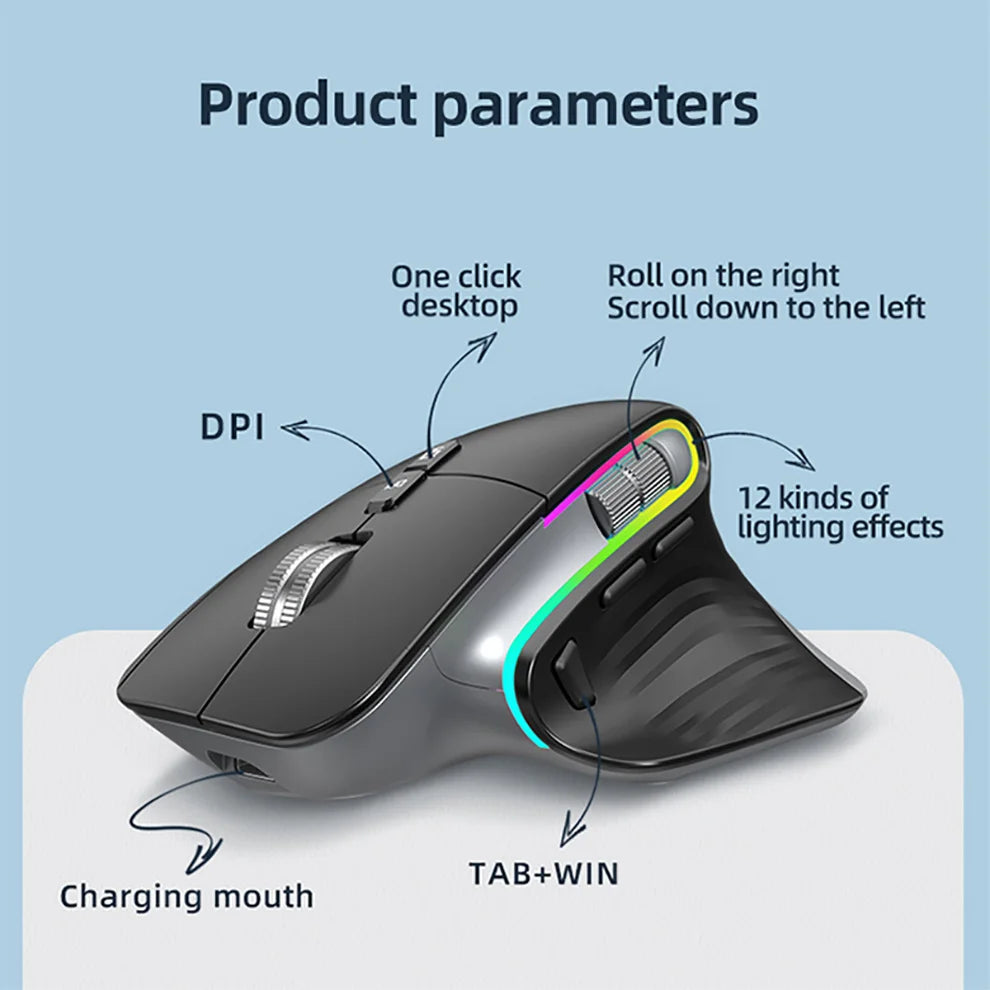 2.4G Wireless Bluetooth RGB Mouse – Rechargeable & Ergonomic