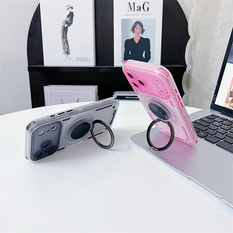 Strong Magnetic 360° Stand iPhone Case – Clear Shockproof Armor (11–17)