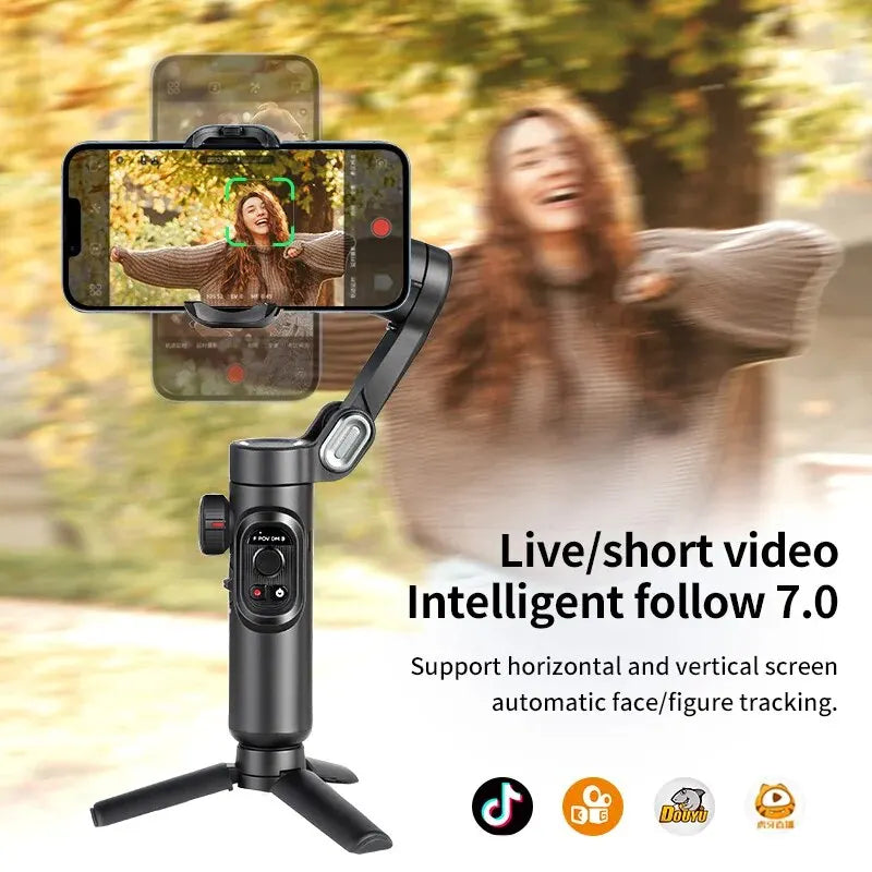 AOCHUAN 3-Axis Handheld Gimbal – SmartXE for iPhone & Android, AI Face Tracking
