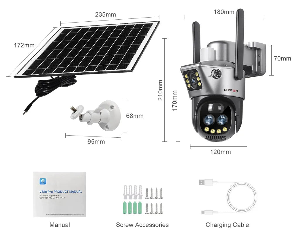 LS Vision V380 Dual Lens Solar Camera – 8MP 4K, 10X Zoom, WiFi/4G