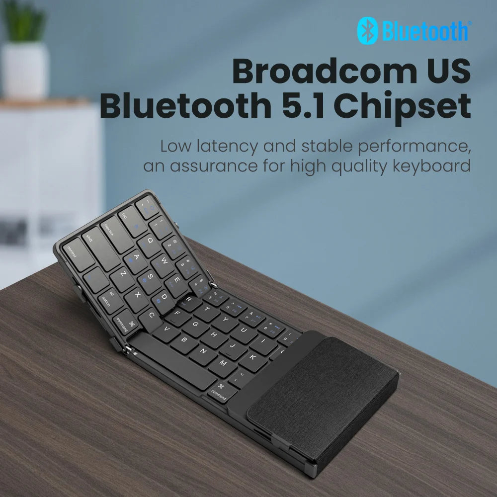 Folding Bluetooth Keyboard with Touchpad – Wireless, 3-Device Support, PU Leather