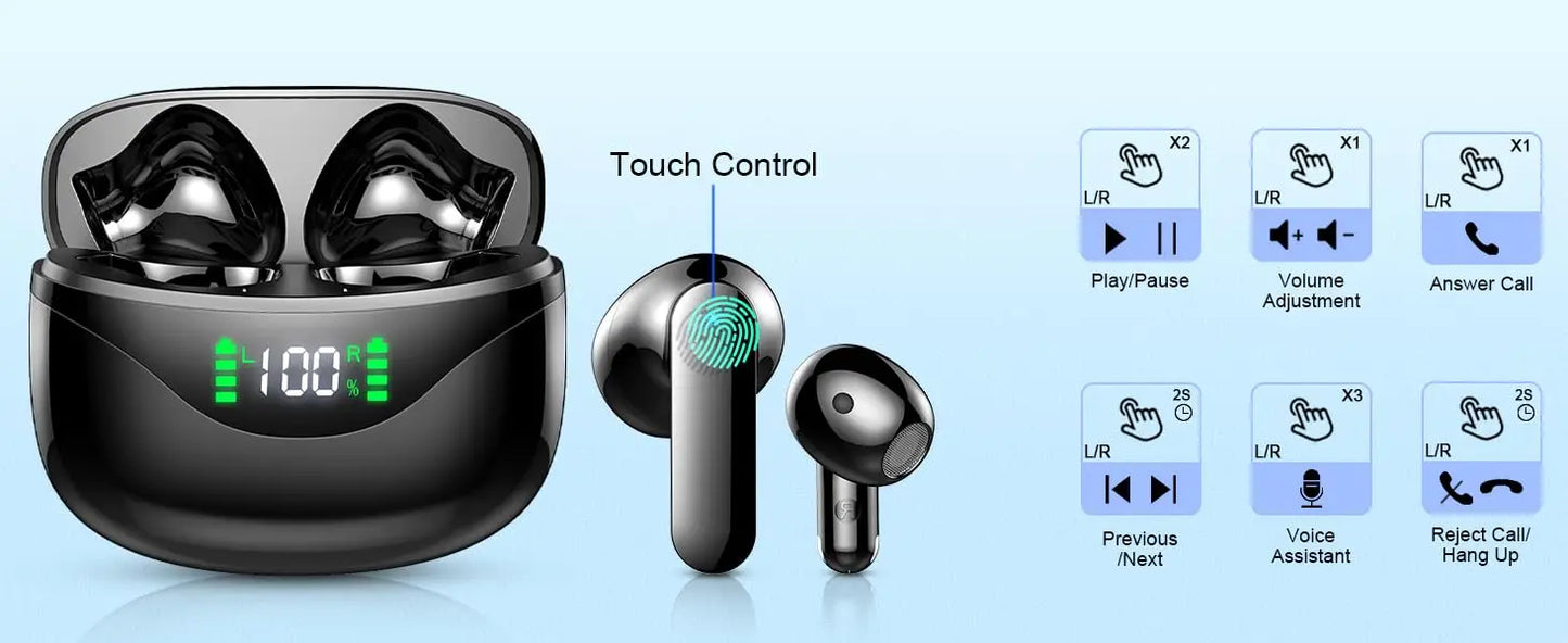 Wireless Bluetooth 5.3 Earbuds – Noise Cancelling, 36H Playtime, LED Display