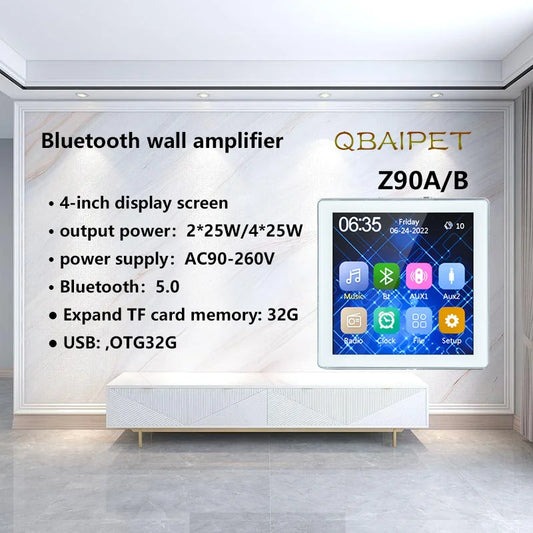 Mini Touchscreen 4×25W Bluetooth Wall Amplifier – Stereo PA System