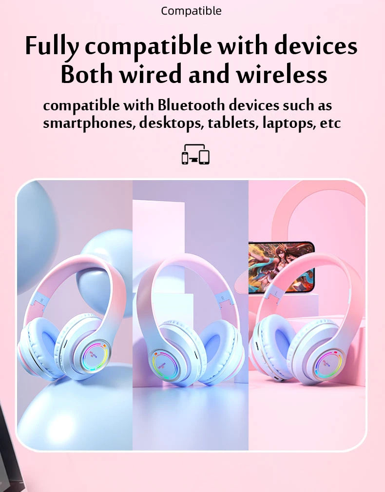 Wireless Bluetooth Kids Headphones – Multi-Color, SD Card, HiFi Stereo