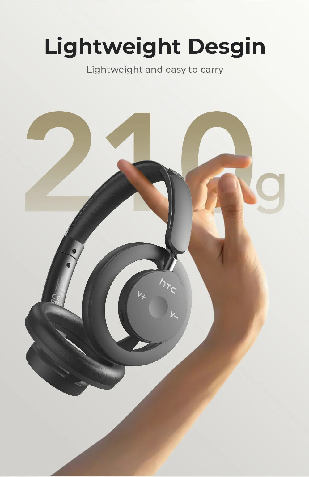 HTC HP06 Bluetooth 6.0 Wireless Open-Ear Headphones – Foldable & Lightweight