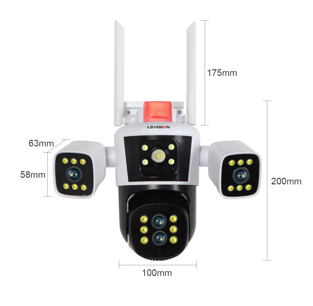 LS Vision 8K 16MP WiFi Camera – 4 Lens, 360° PTZ Outdoor Security