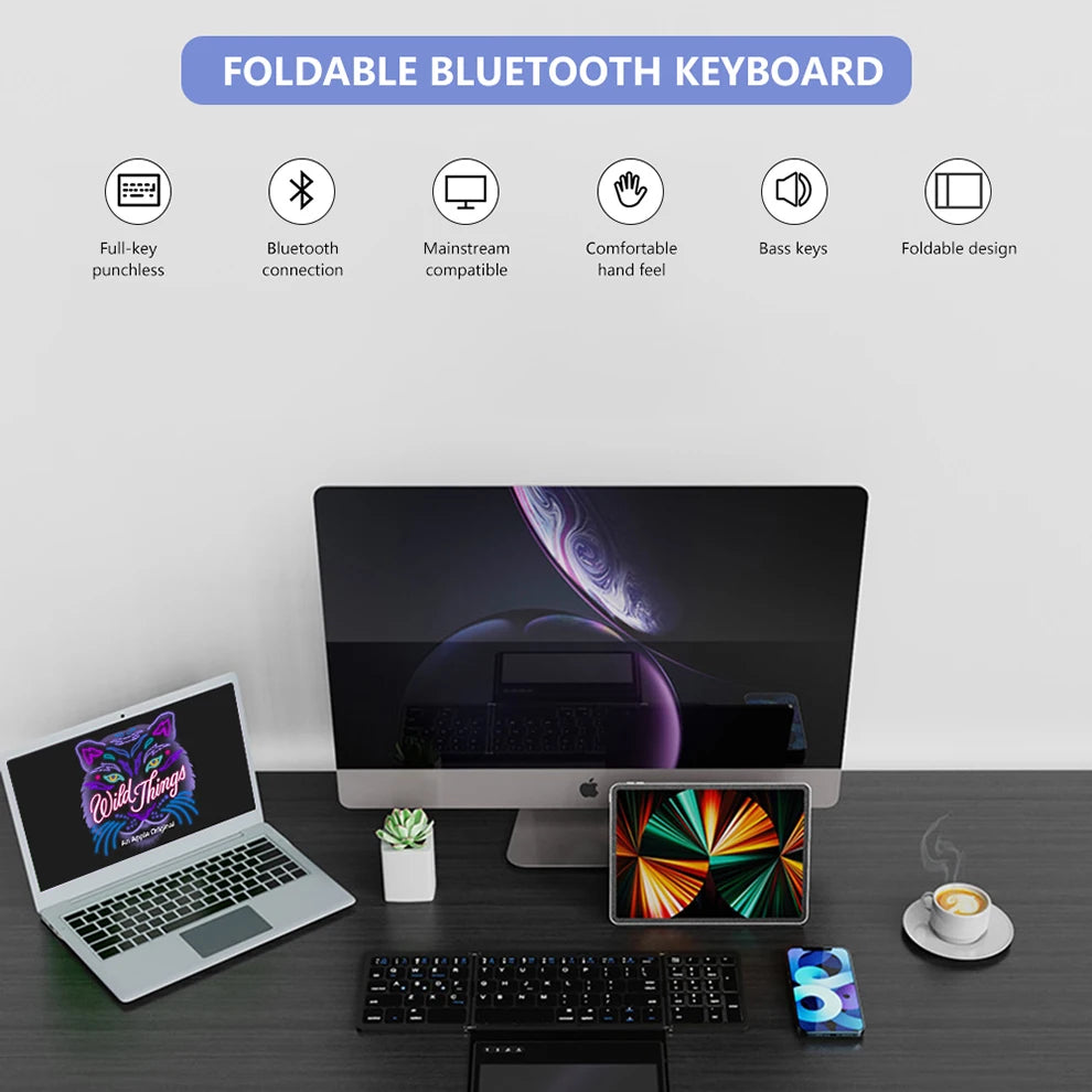 BOW Foldable Bluetooth Keyboard – Wireless Rechargeable with Touchpad