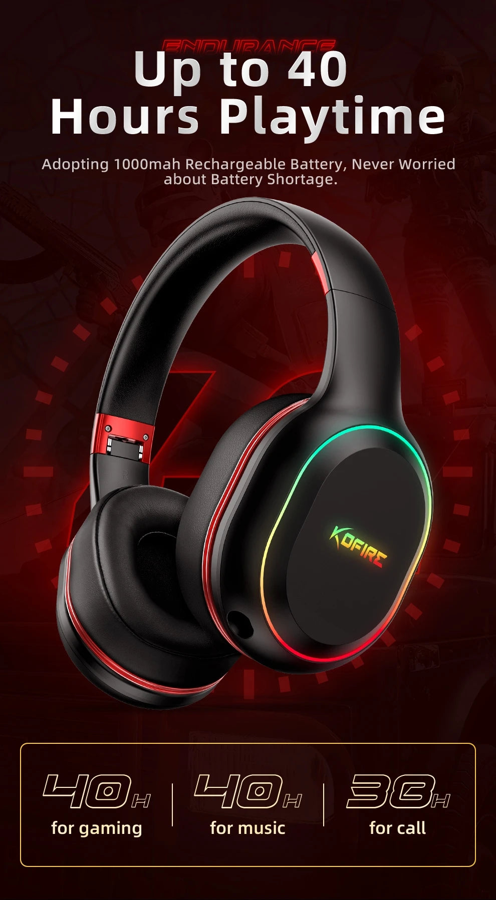 Kofire UG-05 Gaming Headset – Wireless, RGB, Vibration, Dual Mode