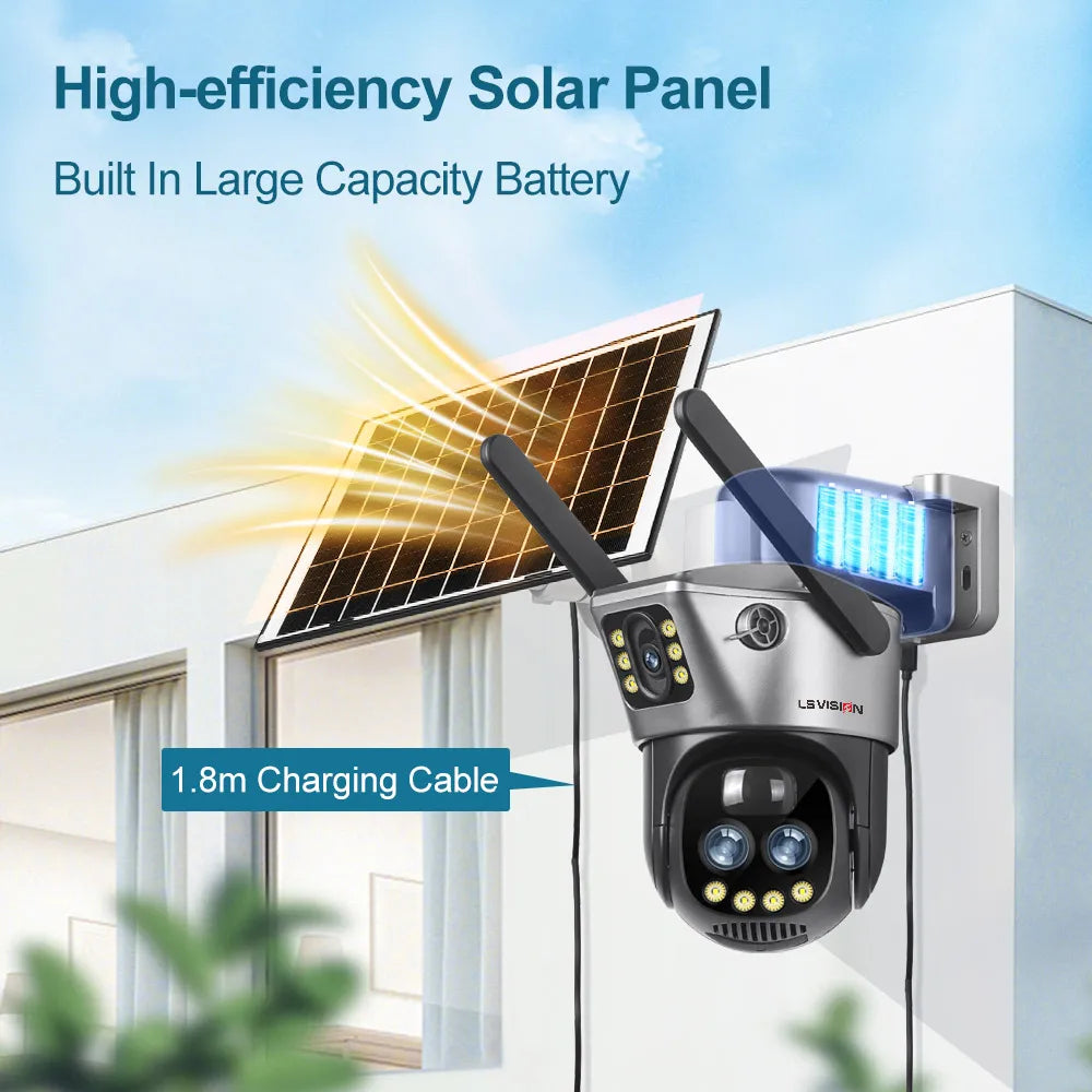 LS Vision V380 Dual Lens Solar Camera – 8MP 4K, 10X Zoom, WiFi/4G