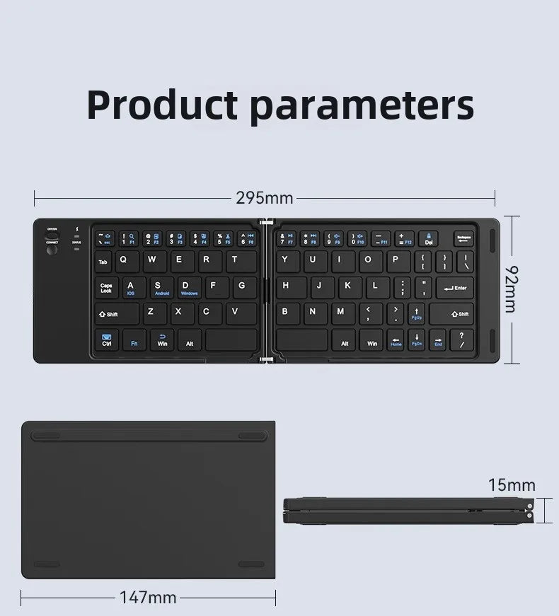 MINGCVIL Mini Foldable Bluetooth Keyboard – Slim, Portable, Rechargeable