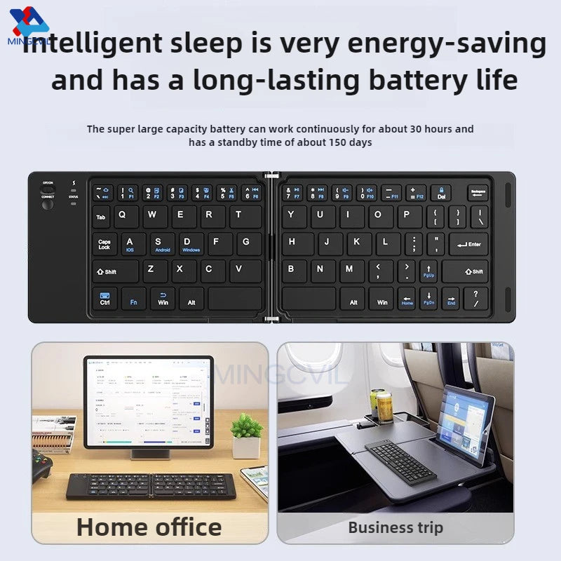 MINGCVIL Mini Foldable Bluetooth Keyboard – Slim, Portable, Rechargeable