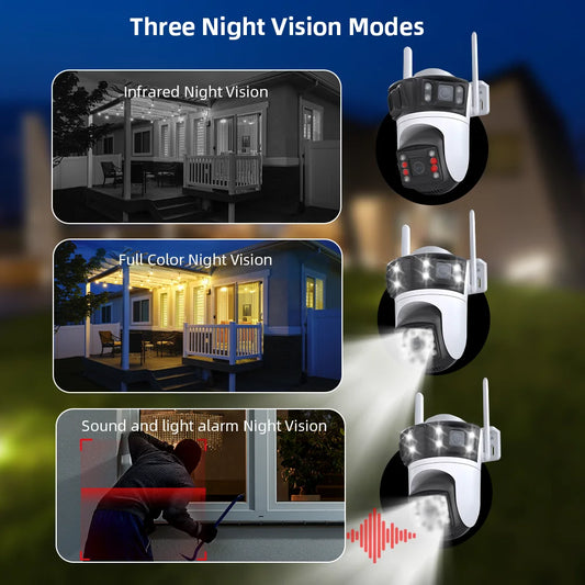 6K HD PTZ Outdoor WiFi Camera – 3 Lens, Auto Tracking Security