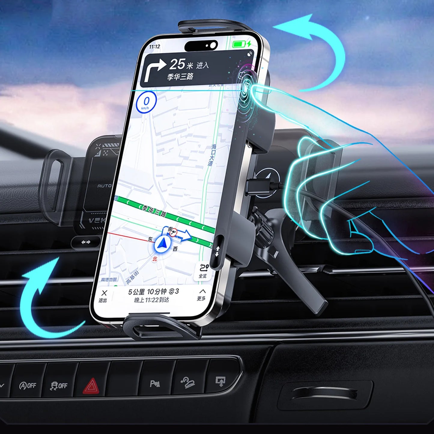 Universal Car Phone Holder & Wireless Charger – MagSafe, Auto-Rotation
