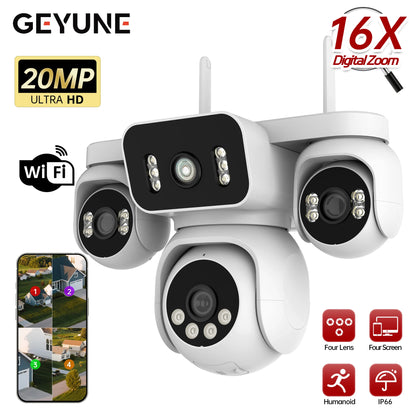 10K 20MP WiFi Security Camera – 4 Lens, 360° PTZ, 16X Zoom