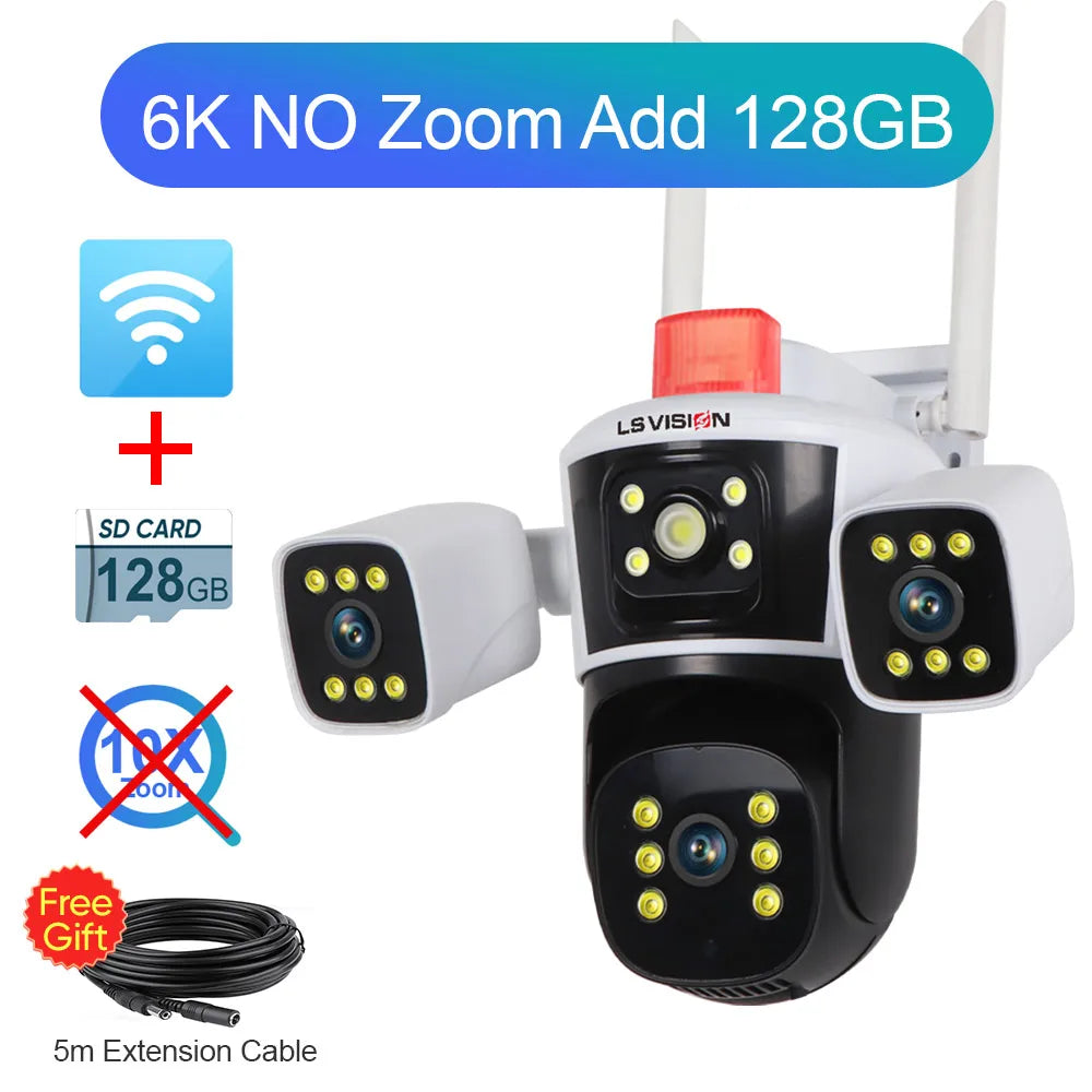 LS Vision 8K 16MP WiFi Camera – 4 Lens, 360° PTZ Outdoor Security