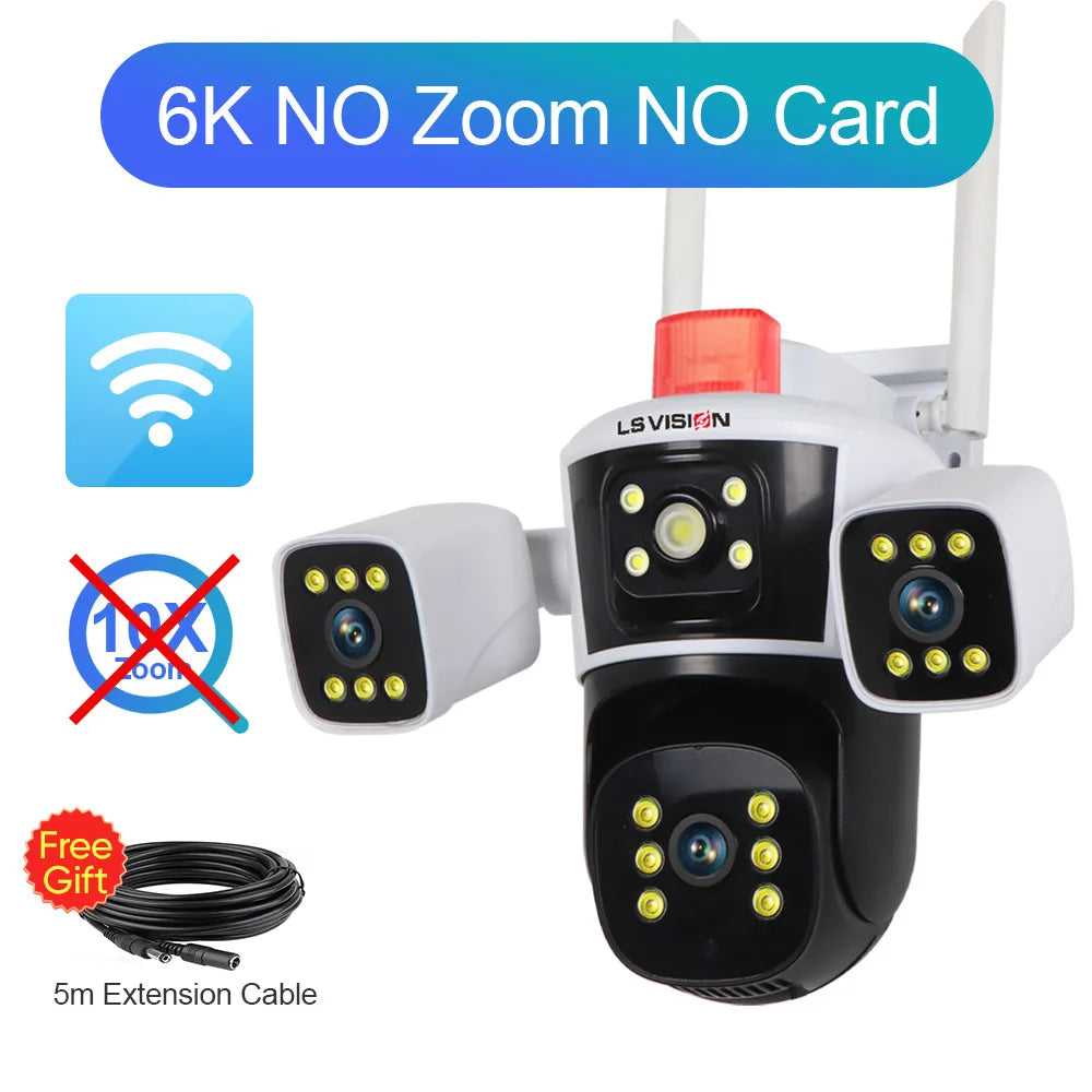LS Vision 8K 16MP WiFi Camera – 4 Lens, 360° PTZ Outdoor Security