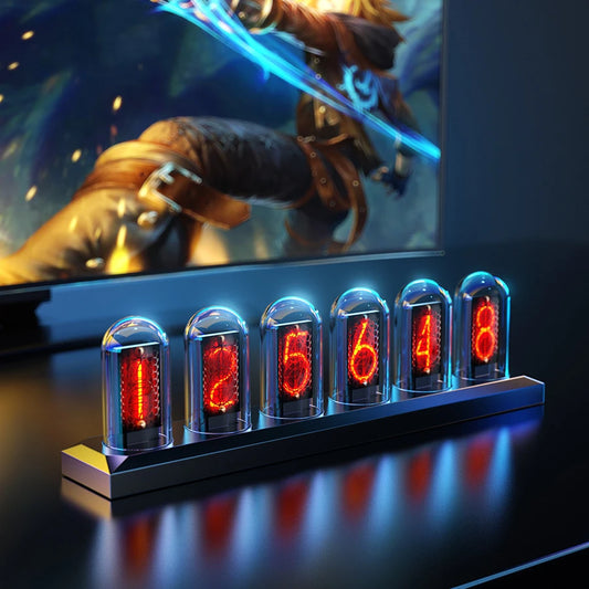 RGB Nixie Tube Clock – LED Glow, IPS Screen, DIY Desktop Decor