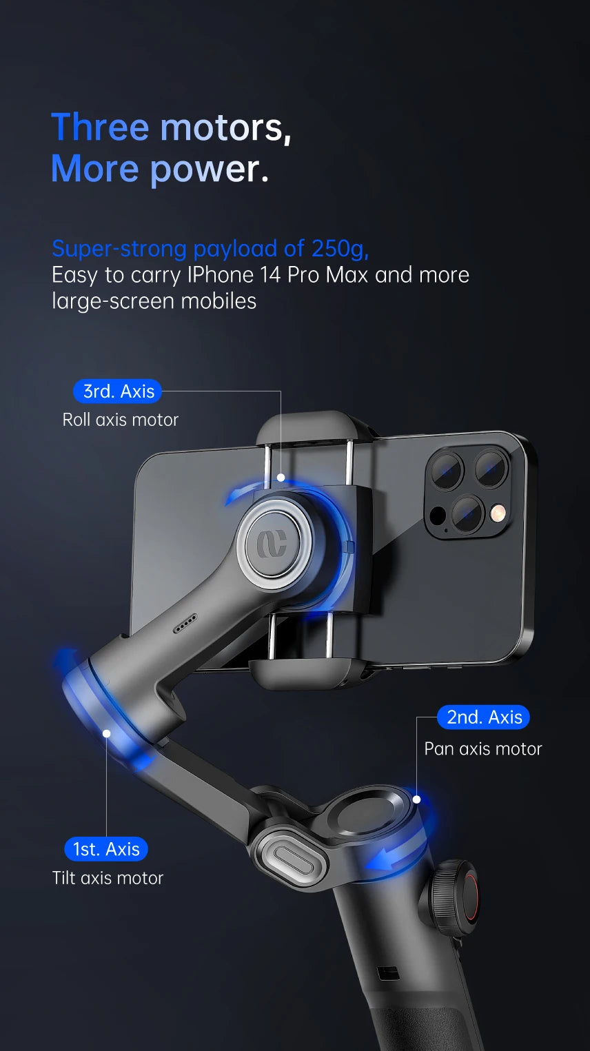 AOCHUAN 3-Axis Handheld Gimbal – SmartXE for iPhone & Android, AI Face Tracking
