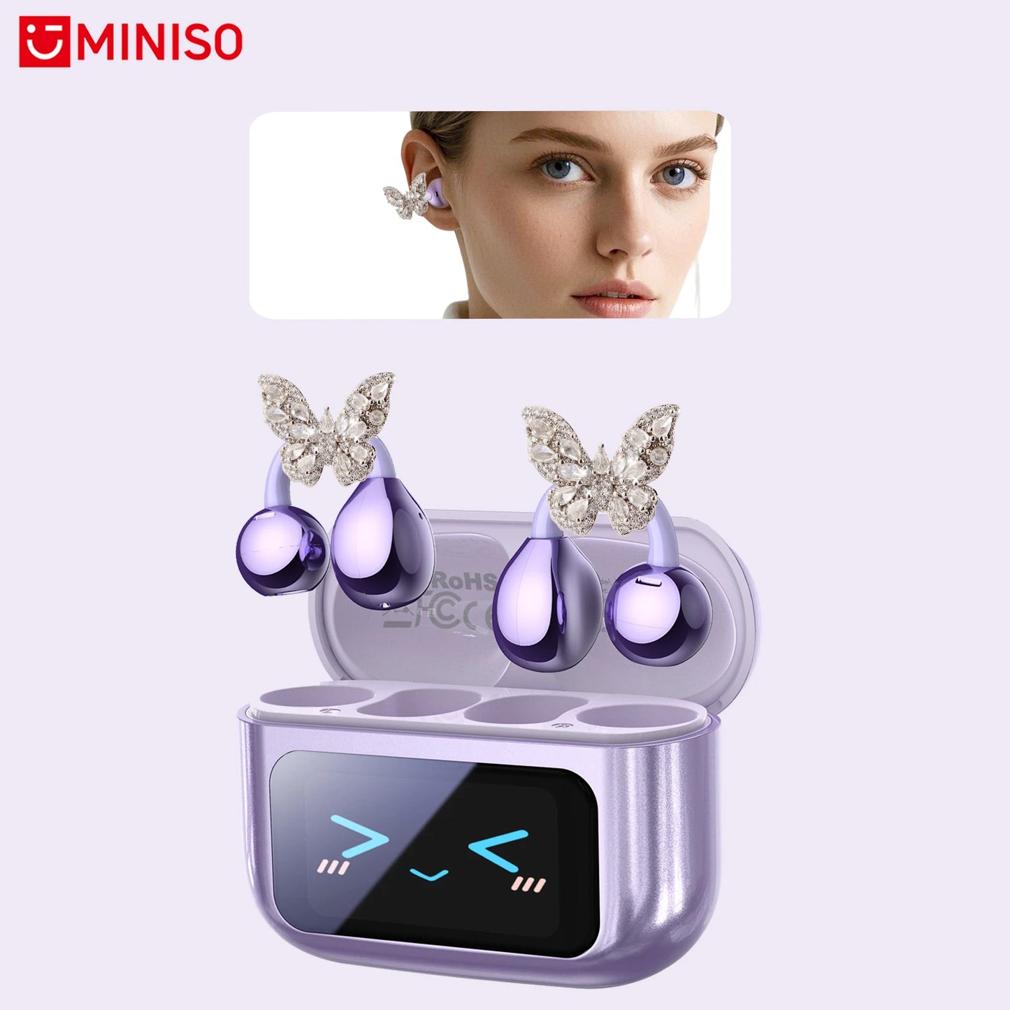 MINISO MS201 Bluetooth EarClip Headphones – AI Translator, 60H Playtime