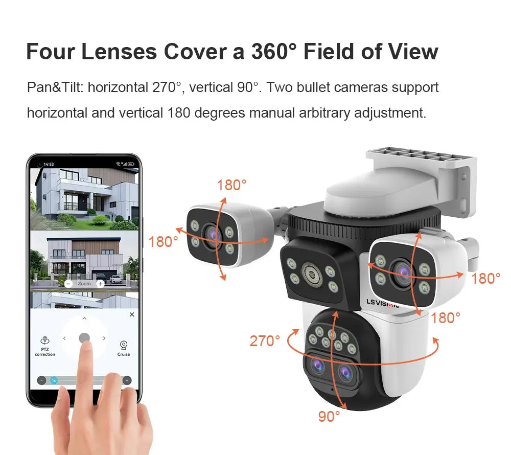 LS Vision 20MP Outdoor WiFi Camera – 4 Lens, 10X Zoom, Auto Tracking