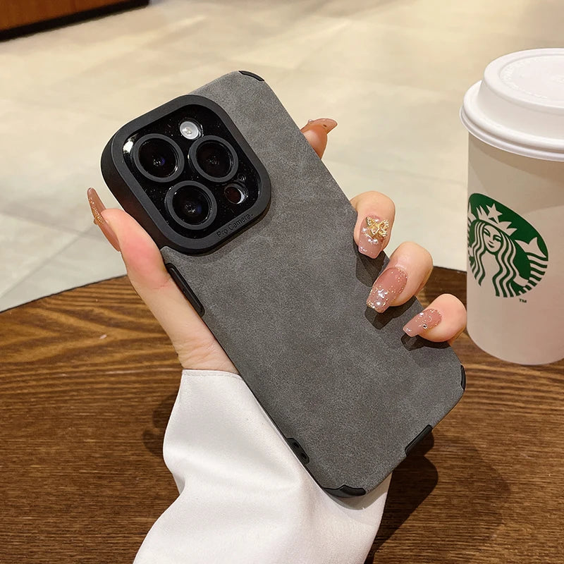 Fashion Fur Leather Phone Case – Full Lens Protection for iPhone 11–16 Pro/Max