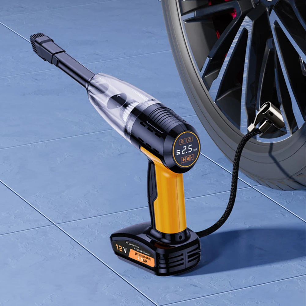 4-in-1 Car Vacuum & Tire Inflator – Cordless, LED, Strong Suction