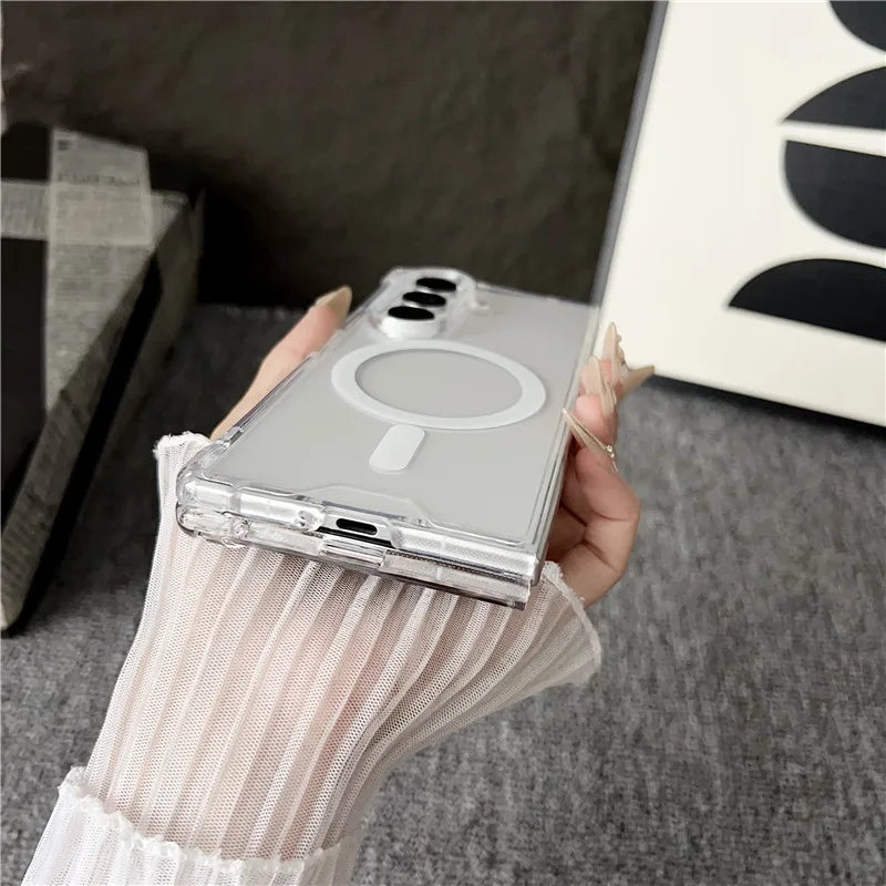 Samsung Z Fold 7 Clear Magnetic Case – MagSafe & Wireless Charging