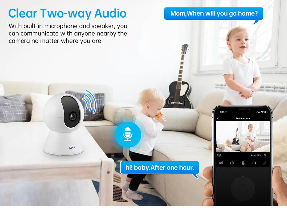 KERUI 5MP 4K Mini WiFi Camera – Tuya Smart AI Indoor Security