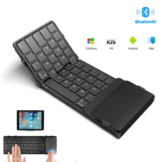 Folding Bluetooth Keyboard with Touchpad – Wireless, 3-Device Support, PU Leather