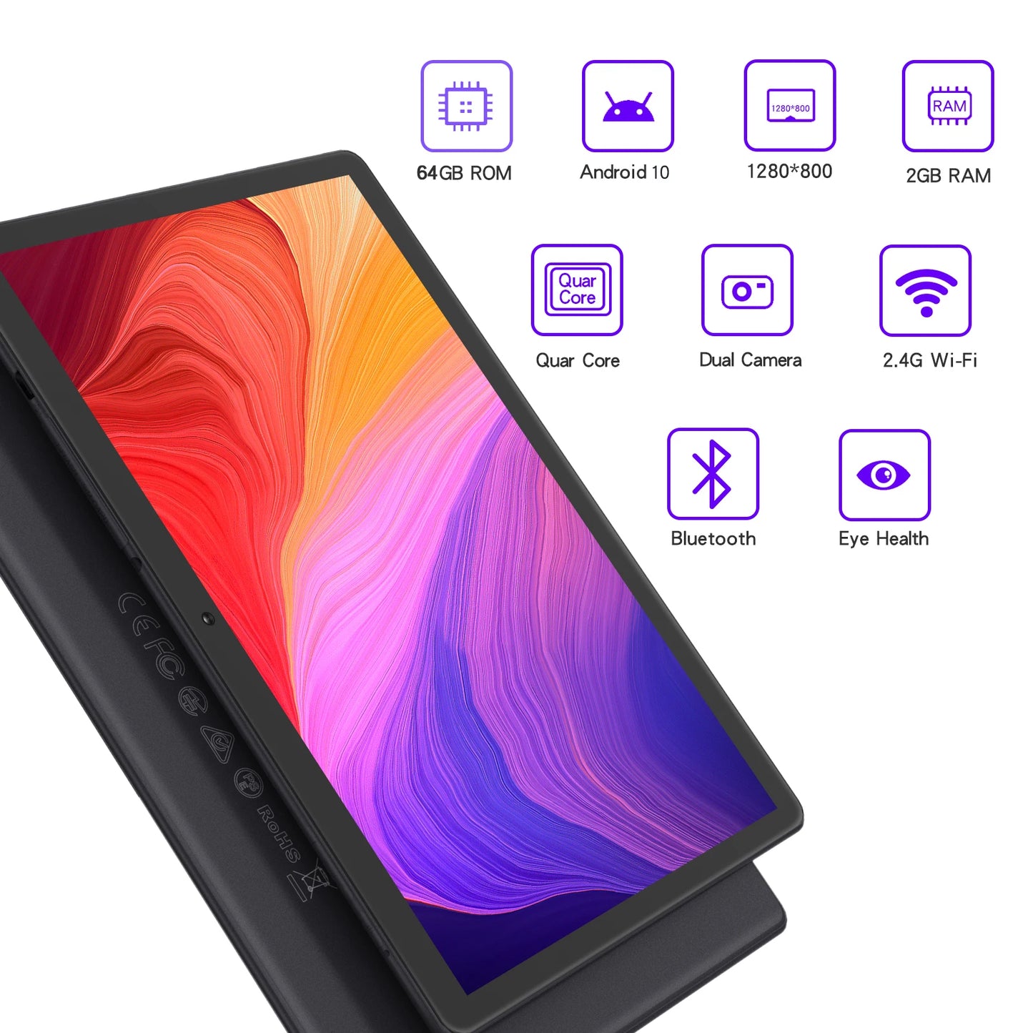 PRITOM 10'' Android Tablet – SIM Slot, 64GB, WiFi 3G Calls & GPS