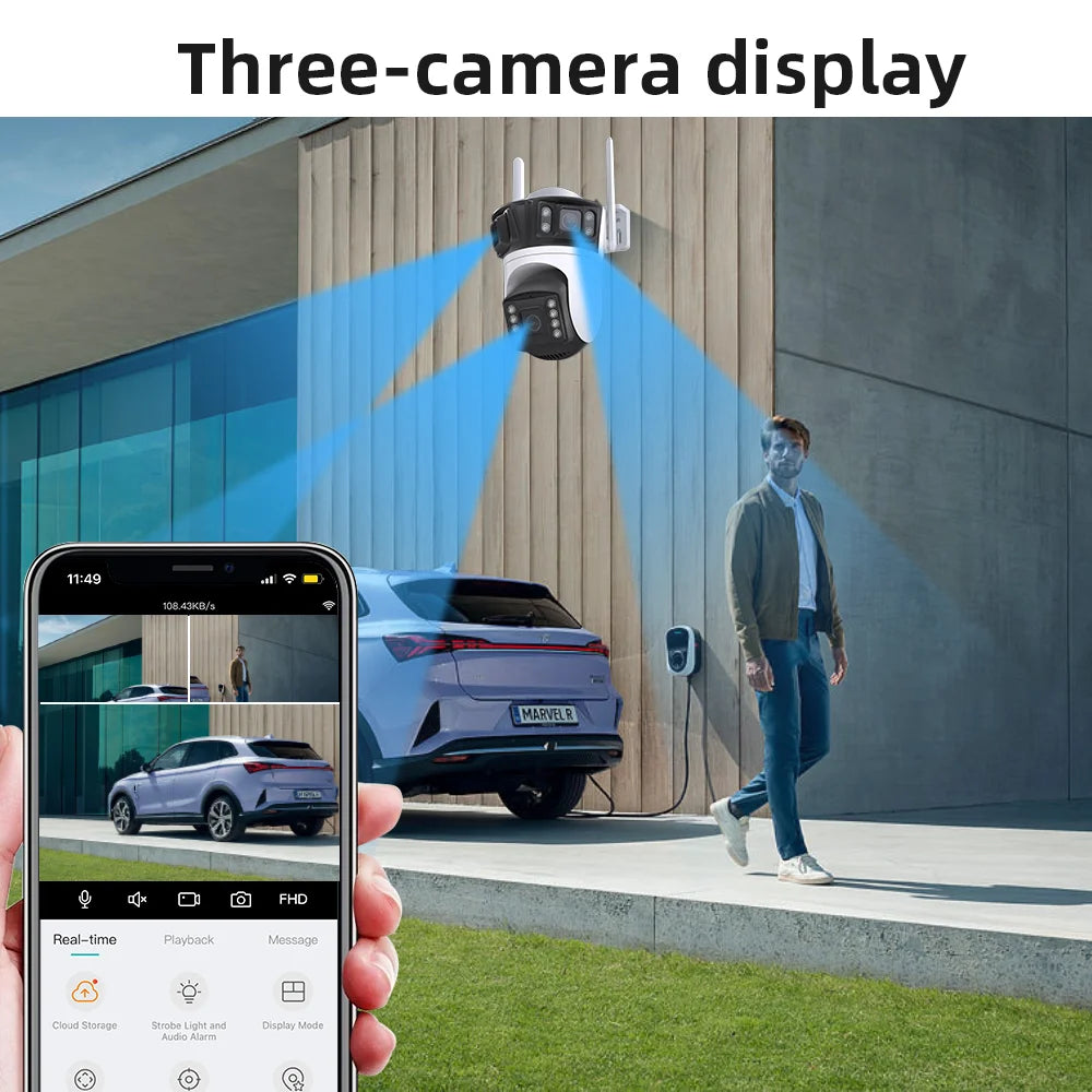 6K HD PTZ Outdoor WiFi Camera – 3 Lens, Auto Tracking Security